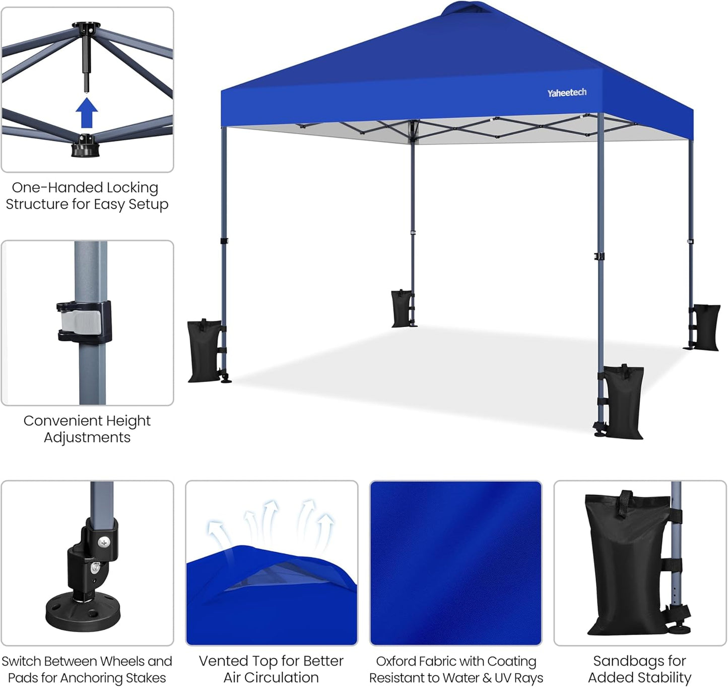 Yaheetech 10x10 Pop-up Canopy Tent w/ 2 Integrated Wheels for Mobility, Waterpoof & Heavy Duty, Instant Sun Shelter with Carry Bag, Weight Bags for Outdoor Camping Beach Patio Parties, Blue