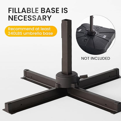 10 X 13 FT Patio Umbrella Heavy Duty Double Top Windproof Rectangle Cantilever Outdoor Umbrellas with 360-degree Rotation for Pool Deck Backyard, Black