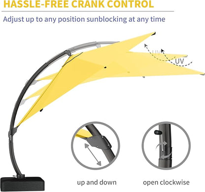 Kingdura 11ft Offset Cantilever Patio Umbrella with Base Included, Large Round Aluminum Outdoor Umbrella, 360° Rotation & Infinite Tilt, Heavy Duty Frame for Deck Pool Backyard, Yellow