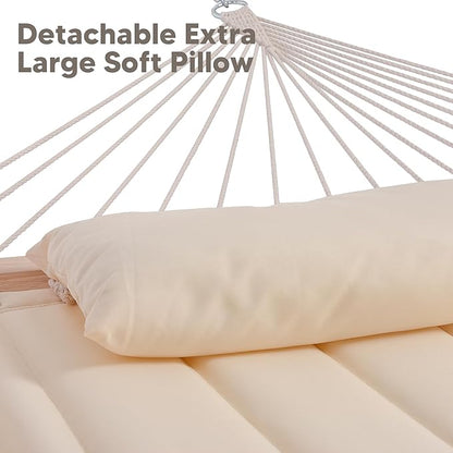 SUNCREAT Double Outdoor Hammock with 15 ft Stand, Standing Patio Hammocks for Outside, Beige