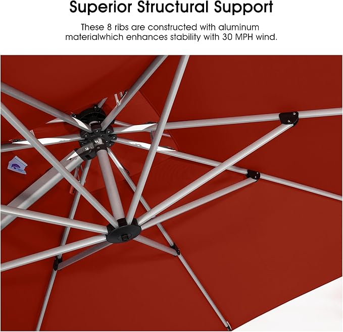 PURPLE LEAF 11 FT Cantilever Patio Umbrellas with Base Included, Large Square Offset Umbrella with 360° Rotation, Outdoor Aluminum Pool Umbrella for Pool Lawn Garden, Terra