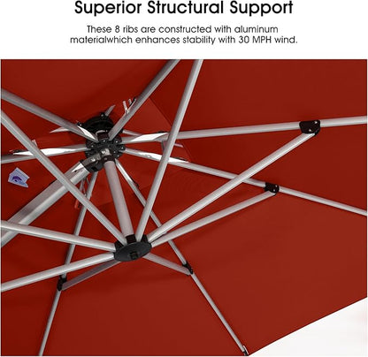 PURPLE LEAF 11 FT Cantilever Patio Umbrellas with Base Included, Large Square Offset Umbrella with 360° Rotation, Outdoor Aluminum Pool Umbrella for Pool Lawn Garden, Terra