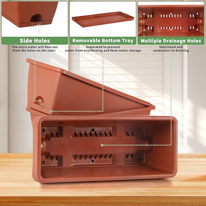 HAITRAL 16.9 Inch Deck Railing Planter Boxes for Plants, Rectangular Hanging Window Boxes Planters with Metal Flower Pots Brackets - 4 Pack Railing Planter Box for Balcony Fences Garden, Red