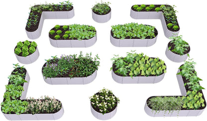A ANLEOLIFE 12-Pack 4X4X1.5ft & 6X2X1.5ft & 81x81x18 in Deep Root Galvanized Raised Garden Beds Outdoor for Planting Vegetables Flowers Herb, Antique White