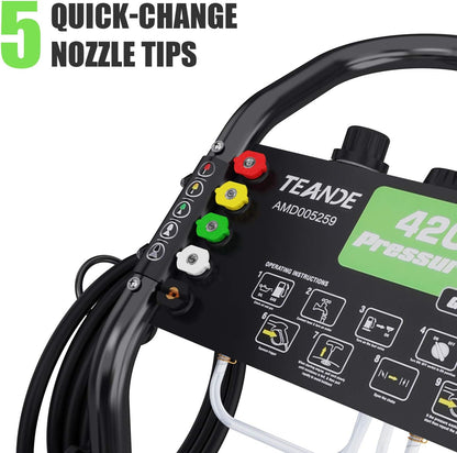 Gas Pressure Washer, 4200 PSI and 4.0 Max GPM Commercial Gas Power Washer, Spray Gun and Wand, 5 Nozzle Set, for Cars/Fences/Driveways/Homes/Patios/Furniture