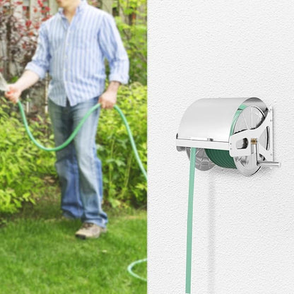 Retractable Garden Hose Reel， Available Hose Length 164.04-Ft， Wall Mounted Hose Reel, Garden Hose Reel，For Watering Lawns and Flowers, Washing Cars