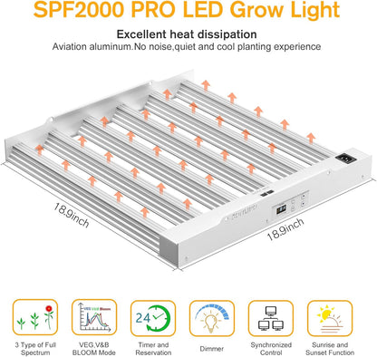 2024 New SPF2000 PRO 200W LED Grow Light 3x3ft Coverage with Veg & Bloom Dimmer Timer Full Spectrum Grow Lamps for Indoor Plants Seeding Flowering LED Plant Light Fixture