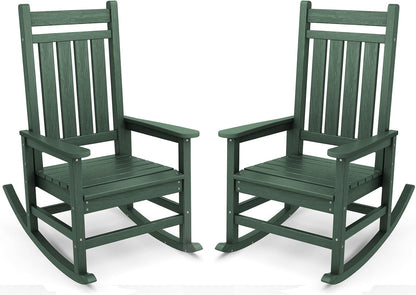 SERWALL Outdoor Rocking Chair Set of 2, HDPE Rocking Chairs for Adult, All Weather Porch Rockers for Lawn Garden, Green