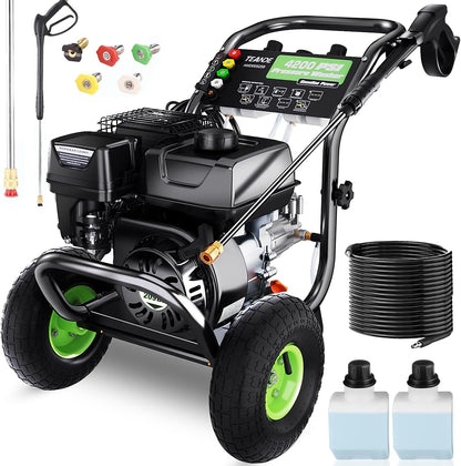 Gas Pressure Washer, 4200 PSI and 4.0 Max GPM Commercial Gas Power Washer, Spray Gun and Wand, 5 Nozzle Set, for Cars/Fences/Driveways/Homes/Patios/Furniture