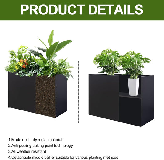 Metal Planter Box Rectangular Block - Galvanized Steel Long Box Planter Modern Outdoor Planters All-Weather Use with Drainage Holes for Patio/Porch, 35.5×24×12IN