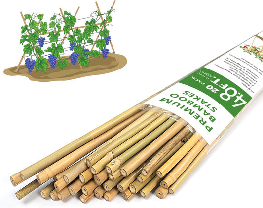Plant Stakes,4.8FT Longer Sturdy Natural Bamboo Garden Stakes,GAGINANG 20Pcs Bamboo Sticks Trellis Support for Tomato, Vegetables Beans Trees Climbing Plants