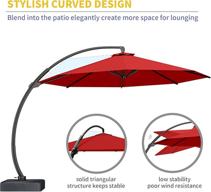 Kingdura 11ft Cantilever Patio Umbrella with Base Included, Large Round Offset Outdoor Pool Umbrella, 360° Rotation & Infinite Tilt, Heavy Duty Aluminum Frame for Deck Backyard, Red