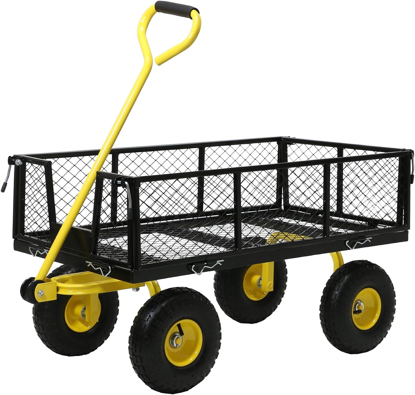 Steel Garden Cart, 2-in-1 Heavy Duty Utility Wagon 900 LBS Capacity Carts with Removable Mesh Sides to Convert into Flatbed, 240° U-Turn 10" Pneumatic Tires Garden Wagon for Lawn Camping Farm Yard