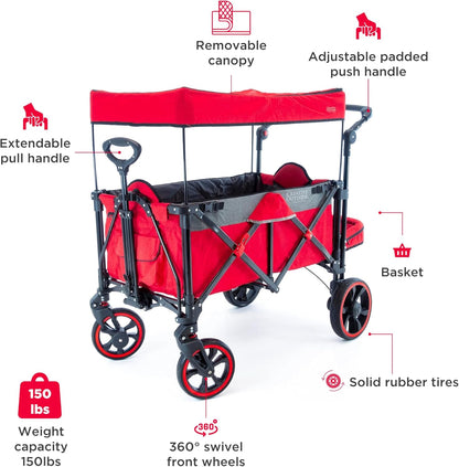 Creative Outdoor Push Pull All-Terrain Collapsible Folding Stroller Wagon for Kids, 150lbs Weight Capacity, Platinum Series, Beach, Park, Garden & Tailgate, (Red)