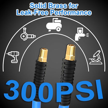 Heavy Duty Retractable Air Hose Reel, 3/8 IN x 50 FT Hybrid Air Hose, Max 300PSI Air Compressor Hose Reel with Auto Rewind, Ceiling/Wall Mount Single Arm Premium Steel Reel for Garage Workshop