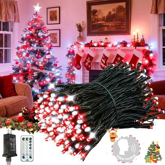Voice Control 88ft 240LED Smart Christmas String Lights Outdoor/Indoor | String Lights Plug in with Remote, 12Modes, 7Voice Commands & Timers, Christmas Twinkle Light for Xmas Tree Decor (Red & White)