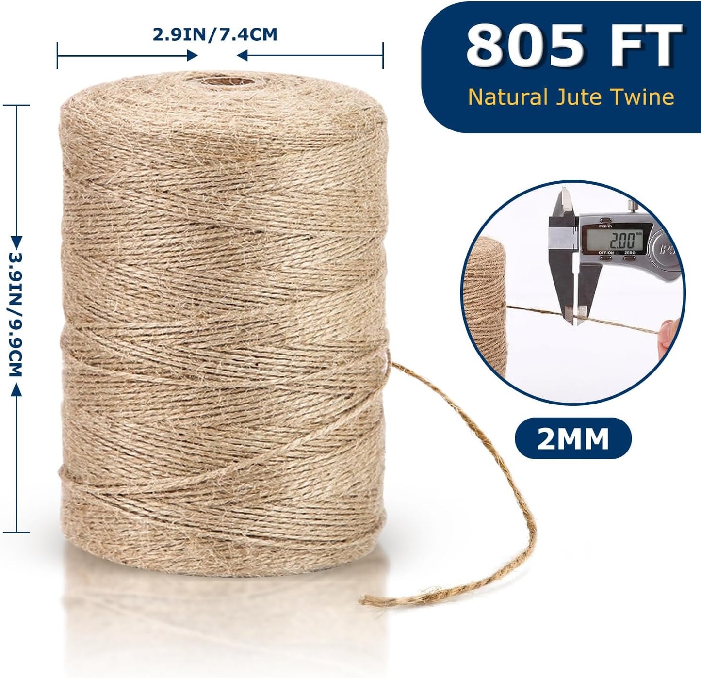 Vanhench 805FT Natural Jute Twine String, Bulk Hemp Jute Rope Cord Twine for Crafts Gardening, Gift Wrapping, Wedding Décor, Packing Material Burlap Ribbon, Christmas Knitting Macrame Decoration