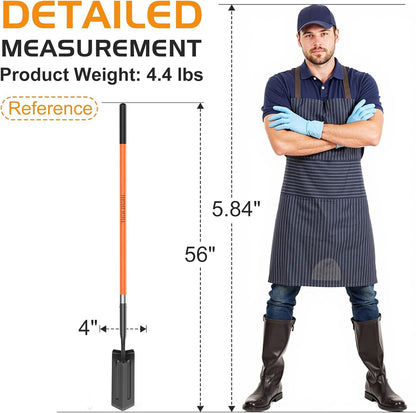 Trench Shovel for Digging, 4-Inch Trenching Spade with Orange Fiberglass Handle, Narrow Trenching Shovel for Digging, Gardening, and Landscaping, 56 inches