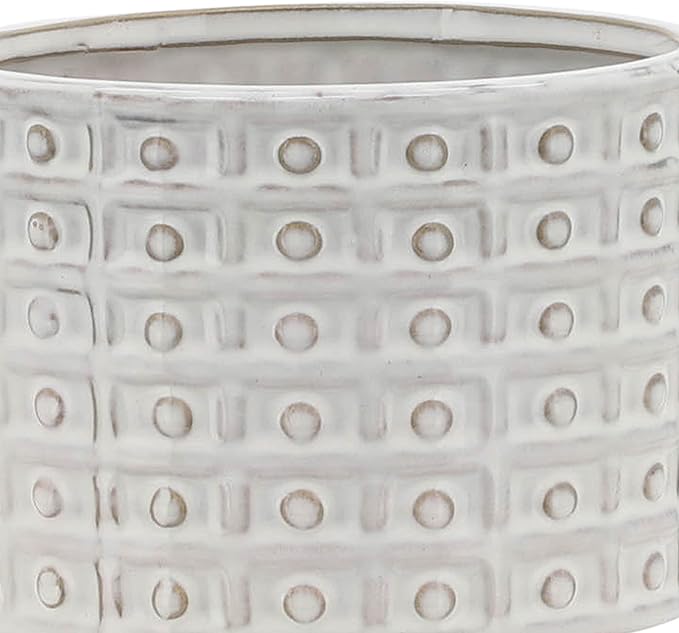 Sagebrook Home Ceramic Planter with Stand - Textured Stoneware Pot with Bamboo Wood Base - Modern Indoor & Outdoor Plant Holder - 8" Ivory