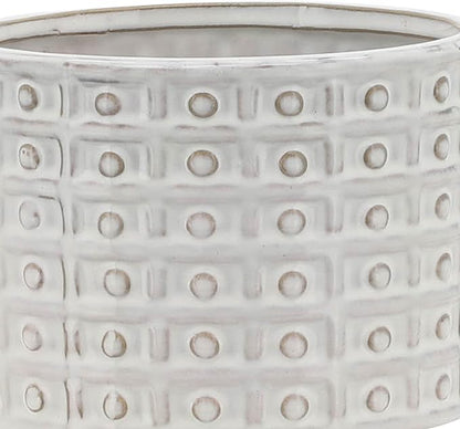 Sagebrook Home Ceramic Planter with Stand - Textured Stoneware Pot with Bamboo Wood Base - Modern Indoor & Outdoor Plant Holder - 8" Ivory