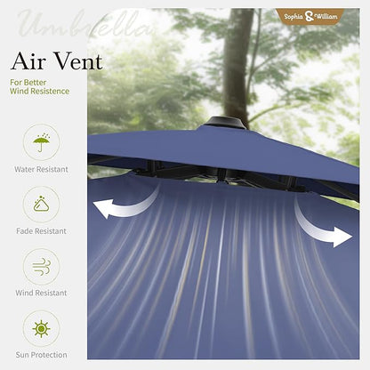 Sophia & William Cantilever Patio Umbrella 12ft, Offset Large Outdoor Umbrellas with 360°Rotation, Heavy Duty Hydraulic Double Umbrella for Garden Pool Backyard, Navy Blue(no base)