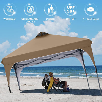 COOSHADE Pop Up Canopy Tent, 10x10 Easy Setup Instant Canopy Sun Shelter Beach Tent, Portable Sports, Khaki