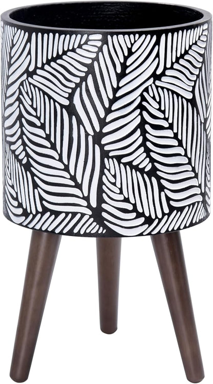 D'vine Dev 10 Inch Planter Pot with Stand, Mid-Century Tall Plant Pot with Legs for Indoor Plants, Medium, White/Grey, 88-L-B-7