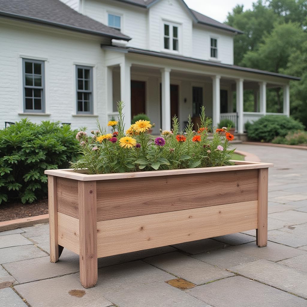 Handmade Custom Heavy Duty Rectangular Raised Cedar Wood Garden Planter Box – 46", 36", 24" – Indoor/Outdoor Farmhouse Style for Flowers & Vegetables – Made in USA (24" L x 15.5" W x 16.5" H)