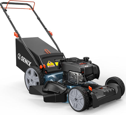 SENIX 21-Inch Gas Lawn Mower Self-Propelled, 3-in-1 Push Cordless Mower with Mulch/Bag/Side-Discharge, 6 Position Adjustable Cutting Height, Steel Deck (LSSG-M1)