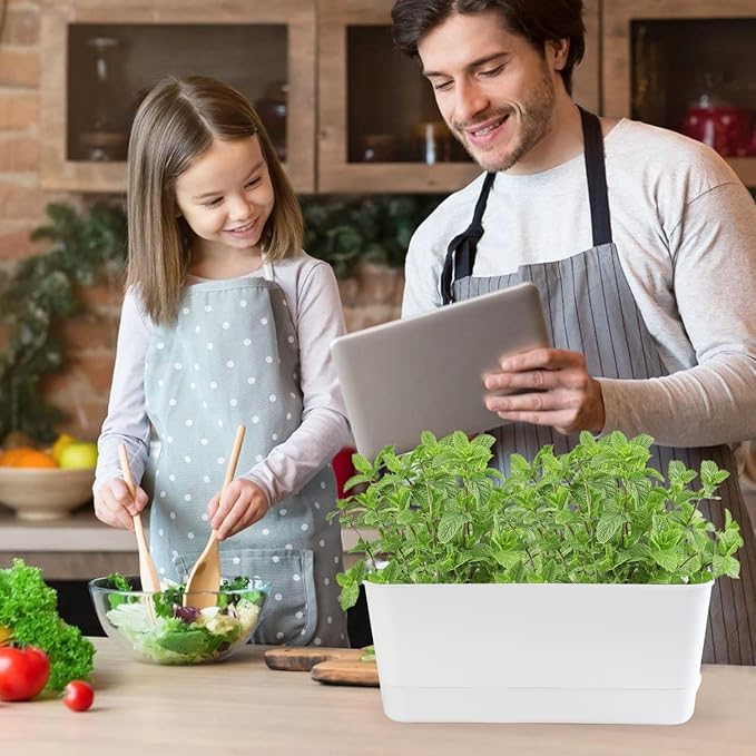 10 Inch Self Watering Planters for Indoor Plants: 2 Packs Rectangular Plant Pots with with Drainage and Tray, Window Pot Self Watering Planter for Herb, Houseplants