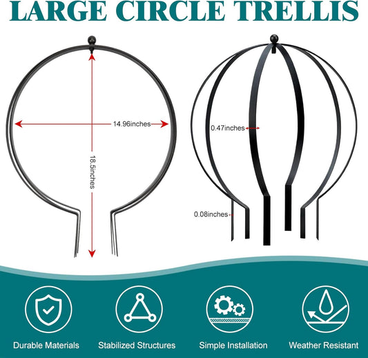 2 Pcs Large Metal Trellis Obelisks Sturdy Round Circle Trellis for Climbing Plant Support Indoor Outdoor Potted Vines, Cucumbers & Flowers, Patio Doorway Garden Decor (Black, 18.50 x15'')