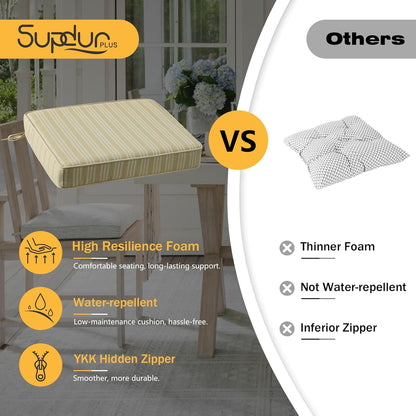 Outdoor Square Corner Seat Cushion, 19"x19"x3", Set of 4, Non Slip Seat Cushion Pads with Removable Cover for Patio Furniture, Garden Yard Lawn, Beige Brown Stripe