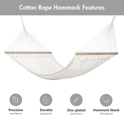 ANOW Outdoor Rope Hammock with Spreader Bars, Heavy Duty Hammock with Pad for Outdoors, 450 LBS Weight Capacity, Cream