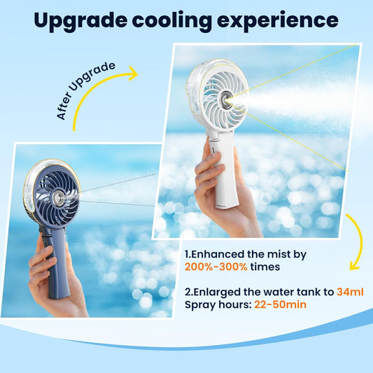 HandFan Upgraded Portable Misting Fan, Handheld Spray Water Mister Fan, USB Rechargeable Personal Mist Fans, Mini Cooling Hand Fans for Summer Beach Travel Concerts, Gifts for Women(White)