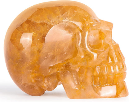 3.0" Citrine Crystal Skull Figurine Healing Stones Carved Sugar Skull Head Sculpture Decor Day of The Dead Statue Ornaments Decorations