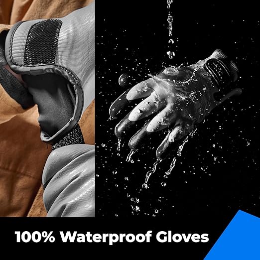 100% Waterproof Gloves for Men and Women, Winter Work Gloves for Cold Weather, Touchsreen, Thermal Insulated Freezer Gloves, With Grip, Grey, Large