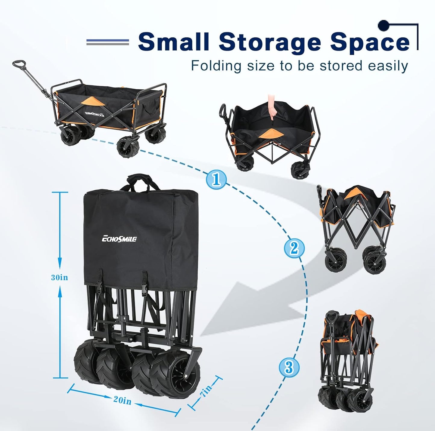 EchoSmile Heavy Duty 350 Lbs Capacity Collapsible Wagon, Outdoor Folding Camping Wagons, Grocery Portable Utility Cart, Adjustable Rolling Carts, All Terrain Sports Wagon with Big Wheels by Boahaus