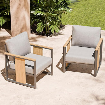 ZANDOR Aluminum Outdoor Patio Furniture Set – 2 Pcs Armchair with Washable Thick Cushions,All-Weather Modern Metal Furniture for Garden,Backyard,Porch,Grey