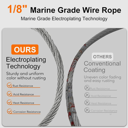 1/8" wire cable, 100ft Wire Rope Metal Cable With Loop Sleeve And Steel Thimble, Outdoor hanging kit, garden fence (SR03-1)