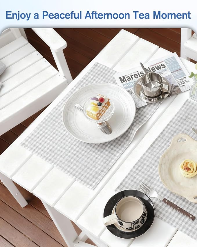 QUASCO 3-Piece Outdoor Adirondack Chairs and Table Sets, HDPE Adirondack Bar Height Chairs Set of 2 and Bar Table, All Weather Outdoor Bar Stools Set for Bistro, Balcony, Poolside, White