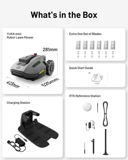 YUKA Mini 700H Robot Lawn Mower, Reception 0.17 Acre, Max.0.27 Acre, Ultrasense AI Vision+ RTK Positioning, Auto Mapping, App Control, 50% Slope, Cutting Height 2''~3.5'', 15 Mowing Zones