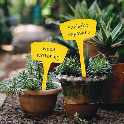 Plant Labels 60 Pcs Yuanling Plant Markers Large Plastic Plant Tags T-Type Waterproof Garden Labels for Outdoor Indoor Potted Plants Flowers Seeds Herbs Belt Garden Marker Pen (Yellow)