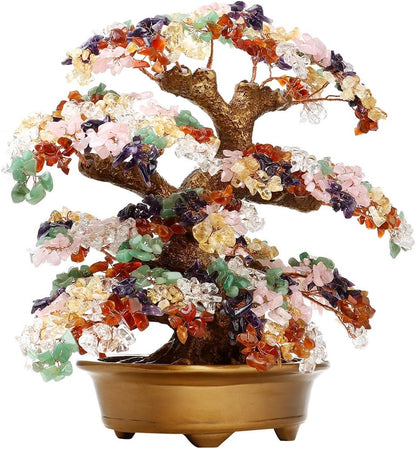 Feng Shui Money Tree Large Pine Tree Style Crystal Quartz Lucky Tree Gem Tree for Office Home Feng Shui Decoration for Wealth/Fortune and Luck (Multicolored)