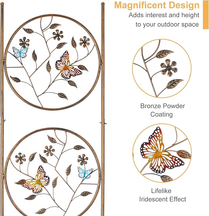 SUNNYPARK Set of 2 Butterfly Metal Garden Trellis for Climbing Plants, Decorative Vegetables Flowers Vine Trellis for Outdoor Patio 55'' H x 12.4'' W
