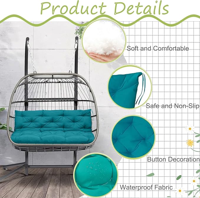 Replacement Cushions for Outdoor Swing, Outdoor Cushions for Patio Furniture with Backrest, Waterproof Thicken 4" porch swing cushions, for Outdoor Patio Garden Furniture(Lake blue 40 * 47 in)