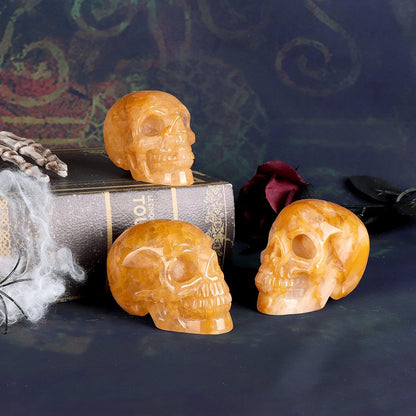 3.0" Citrine Crystal Skull Figurine Healing Stones Carved Sugar Skull Head Sculpture Decor Day of The Dead Statue Ornaments Decorations