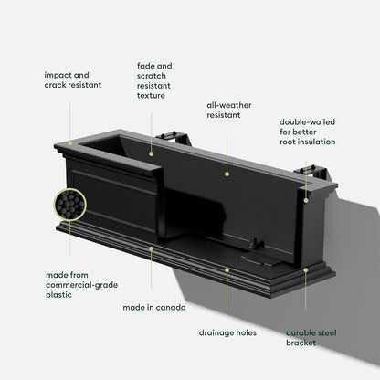 Veradek Brixton Series Plastic Railing Planter - Rectangular Planter for Outdoor Deck/Balcony | Crack-Resistant with Adjustable Rail Attachment | Classic Estate Design for Herbs, Succulents, Flowers