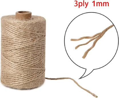 1mm 328 Feet Natural Jute Twine, for Crafts Gift, Craft Projects, Wrapping, Bundling, Packing, Holiday Packaging Twine, Gardening and More, Jute Rope to Use Around The House and Garden
