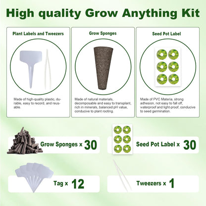 73 Pack Hydroponic Pods Supplies for Aerogarden Pods, Grow Sponges for Hydroponics, Seed Pods Kit with 30 Grow Sponges, 30 Pod Labels,12 Plant Labels, 1 Tweezer for Hydroponic Indoor Garden System
