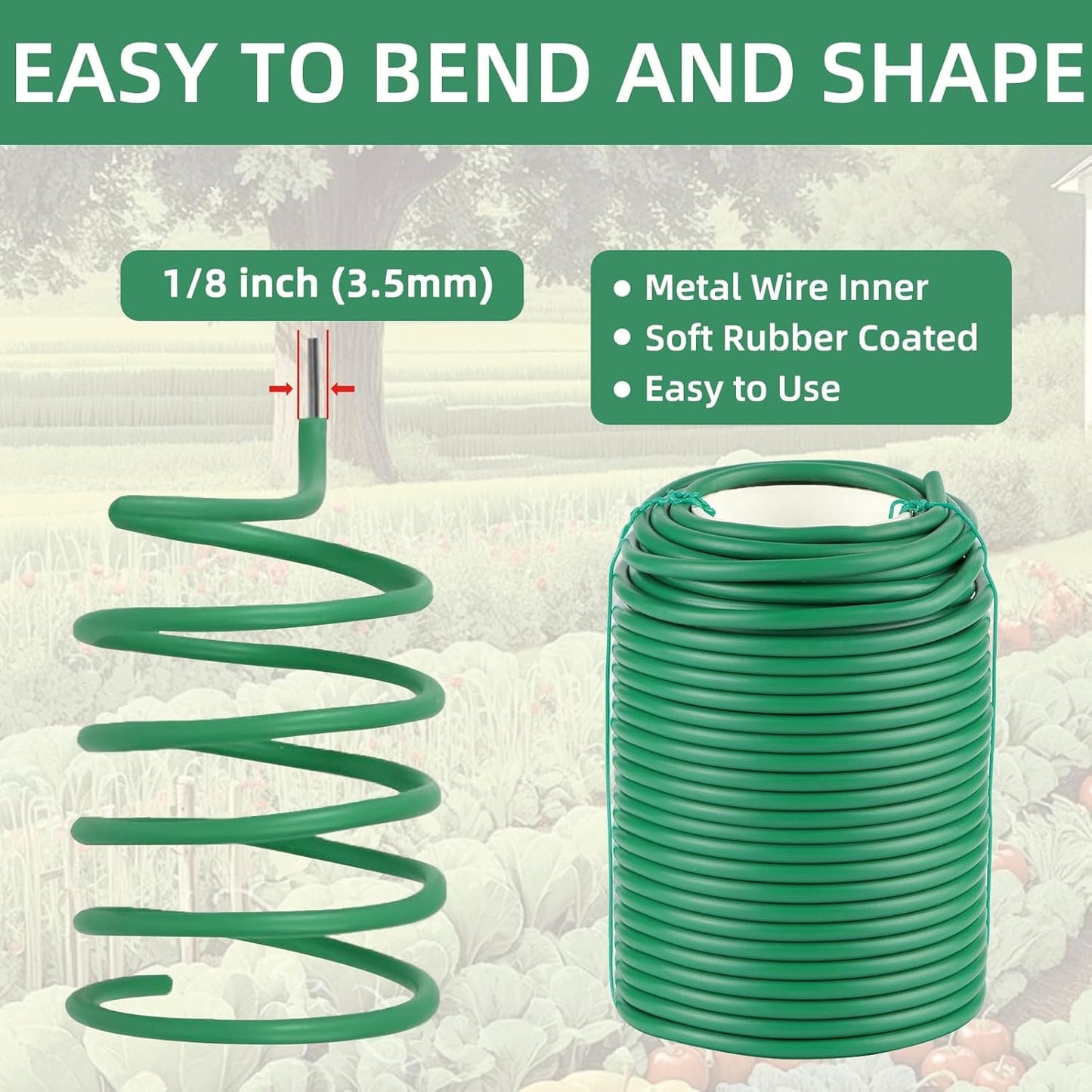 Soft Plant Ties, 66FT Green Garden Wire, Flexible Garden Twist for Climbing Plants, Tomatoes, Outdoor Plants, Vegetables, Flowers, Roses Plant Support (Diameter - 3.5MM)